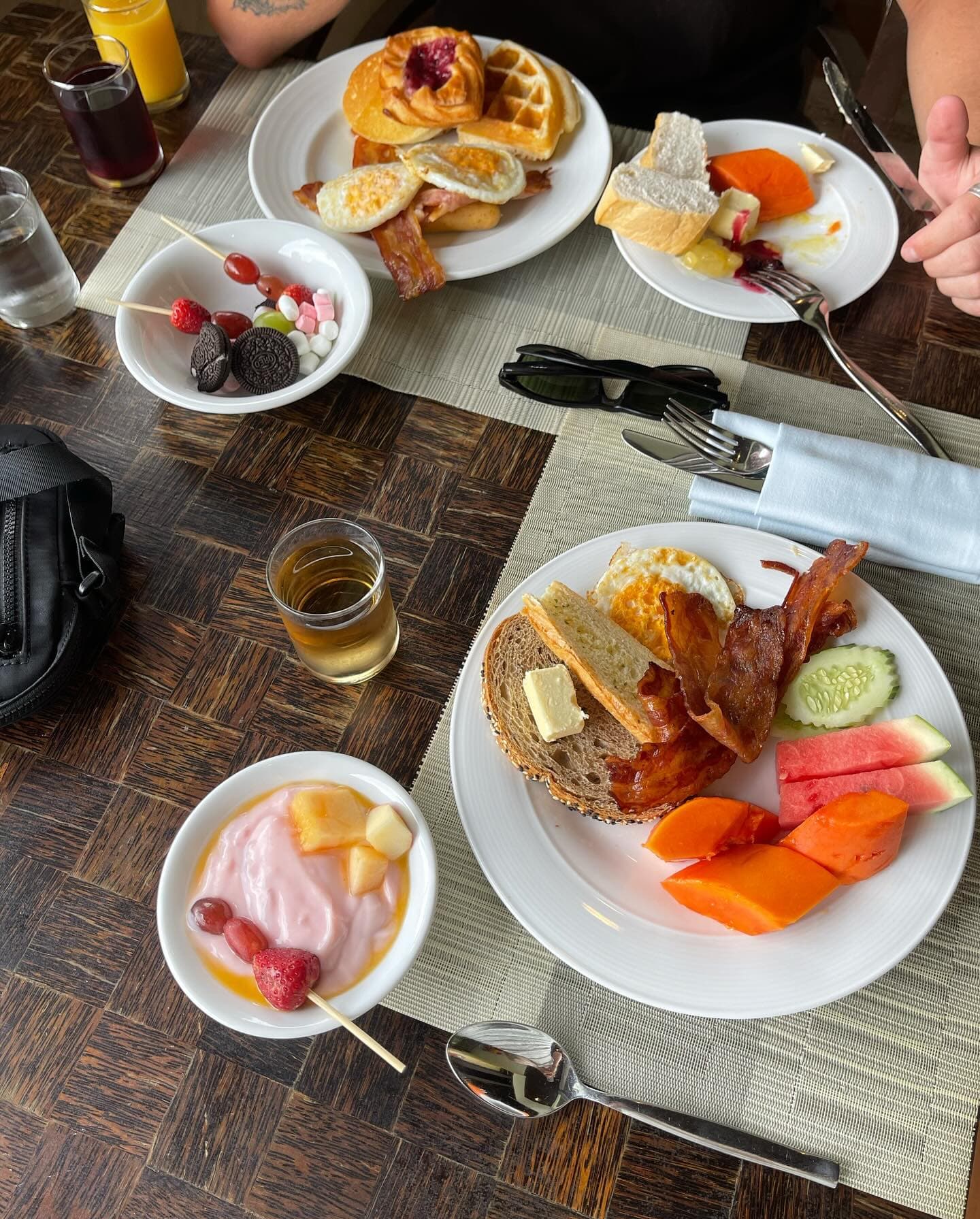 Hotel breakfast buffet overhead